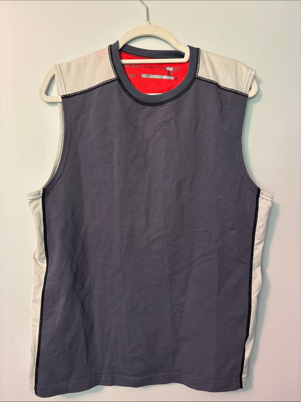 Nautica Sleeveless Athletic Tank - Gray with White Panels and Red Trim